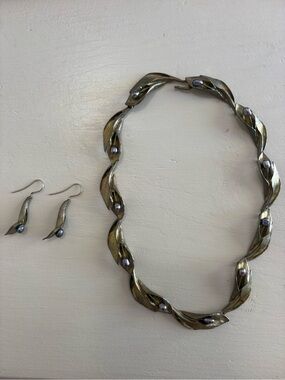 Michael Michaud "Hosta" Botanical Leaf Collar Necklace and earrings set